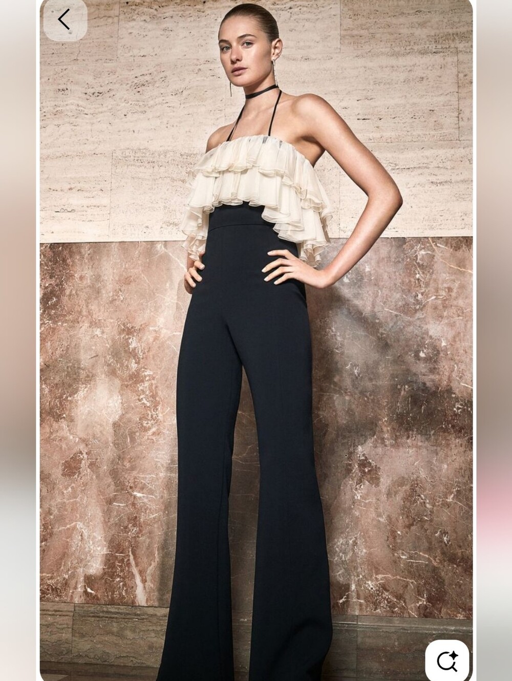 Alexis Kaiya Jumpsuit in black featuring a ruffled off-white strapless bodice - Picture 5 of 5